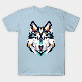 Siberian Husky Polygonal Portrait: Sleek Canine Art T-Shirt